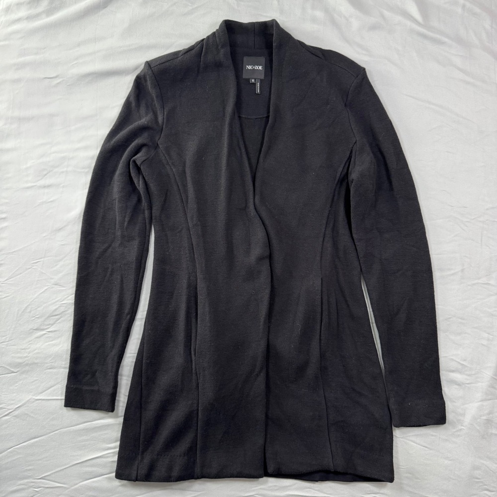 NIC+ZOE Womens Black Open Front Cardigan Shawl Collar XS Knit Luxury Academia